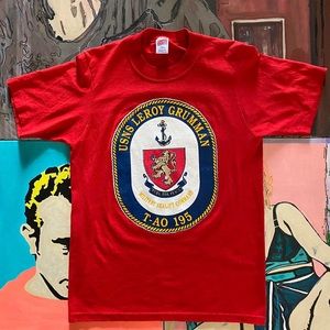 Vintage 80s USNS US Navy Leroy Grumman Sealift Command Ship T Shirt
